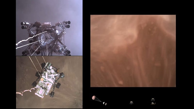 Atterrissage du rover Perseverance sur Mars. Crédit : NASA
